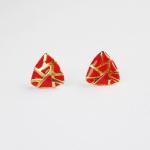 - Red - Red And Gold Crack Triangle Stud Earrings..