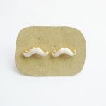 - Tiny White Mustache Post Earrings - 14 Mm - Gift..