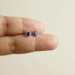 - Cobalt Blue Round Cz Ear Stud Earrings - 925..