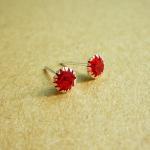 - Ruby Red Round Cz Ear Stud Earrings - 925..
