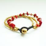 The Red - Three Strand Of Red Coral Chip And Brass..
