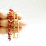 The Red - Three Strand Of Red Coral Chip And Brass..