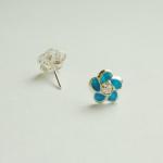 - Small Blue Flower Stud Earrings - 925 Sterling..