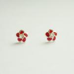 - Small Red Flower Stud Earrings - 925 Sterling..