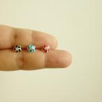 - Small Red Flower Stud Earrings - 925 Sterling..