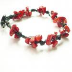 The Cluster - Red Coral Stone Chip Beads Wax Cord..