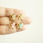 - Large Mint Green Gold Butterfly Stud Earrings -..