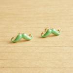 - Tiny Green Mustache Post Earrings - 14 Mm