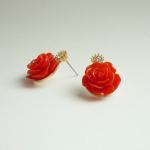 Large Red Rose Earrings - Gift Under 10