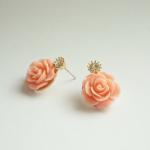 - Large Peach Rose Earrings - Gift Under 15