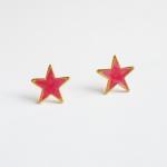 Large Red Star Stud Earrings - 14 Mm - Gift Under..