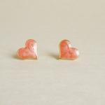 Large Sexy Pearl Orange Heart Stud Earrings - Gift..