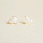Large Sexy Pearl White Heart Stud Earrings - Gift..