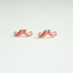 Tiny Pink Red Mustache Post Earrings - 14 Mm -..