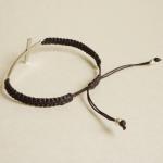 Silver Side Cross Wax Cord Bracelet With..