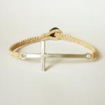 Tan Side Cross Bracelet - Simple Single Silver..