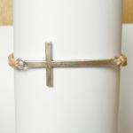 Tan Side Cross Bracelet - Simple Single Silver..