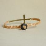 Brass Sideways Cross Tan Bracelet - Unisex - Gift..