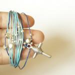 Silver Cross Blue Wrap Bracelet - Gift Under 10 -..