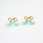 Glasses And Blue Mustache Stud Earrings - Gift For..
