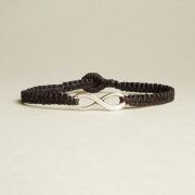 Black Infinity - Simple Single Silver Infinity Sign/Eight woven with Tan Wax Cord Bracelet / Wristband - Men Jewelry - Unisex