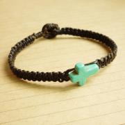 The Blue Cross - Blue Turquoise Color Cross Magnesite Stone Bead Bracelet - Cross Wax Cord Bracelet / Wristband/Bangle - Customized Bracelet