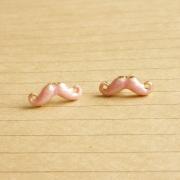 On SALE - Tiny Pale Pink Mustache Post Earrings - 14 mm - Gift under 10