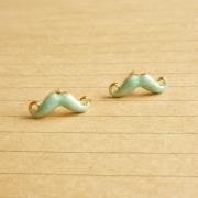 Tiny Pale Green Mustache Post Earrings - 14 mm