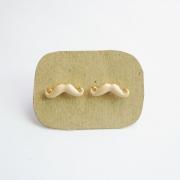 Tiny Sexy Tan Mustache Post Earrings - 14 mm