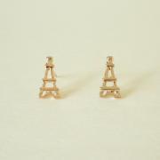 SALE - Little Eiffel Tower Rose Gold Stud Earrings - Gift under 10