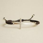 Silver Side Cross Wax Cord Bracelet with Adjustable Style - Gift for Him - Gift under 15 