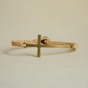 Brass Sideways Cross Tan Bracelet - Unisex - Gift under 15