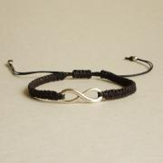 Silver Plated Infinity Black Friendship Bracelet with Adjustable Style - Gift for Him - Gift under 15 - Unisex