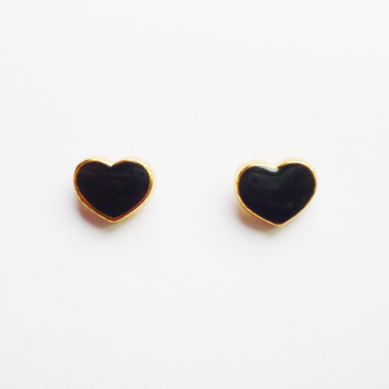 - Black Heart Gold Plated Stud Earrings - Bridesmaid Gift - Gift Under 10