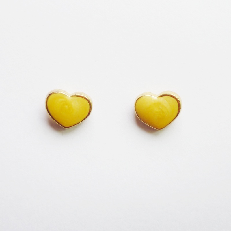 On SALE - Yellow Heart Gold Plated Stud Earrings - Bridesmaid gift - Gift under 10