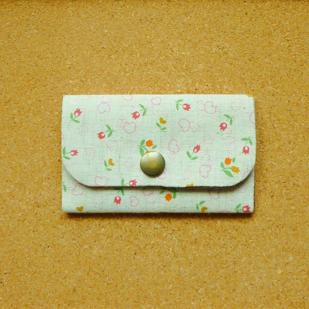 Colorful tulip Cotton Linen Business Card Case - Fabric Card Holder - Flower card case - Gift under 15 - Bag