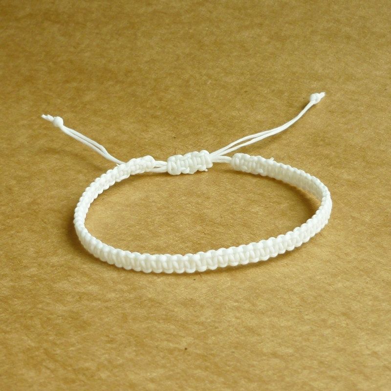 Simple Single Line White Wax Cord Bracelet / Wristband - Customized Bracelet - Gift Under 5 - Adjustable Bracelet