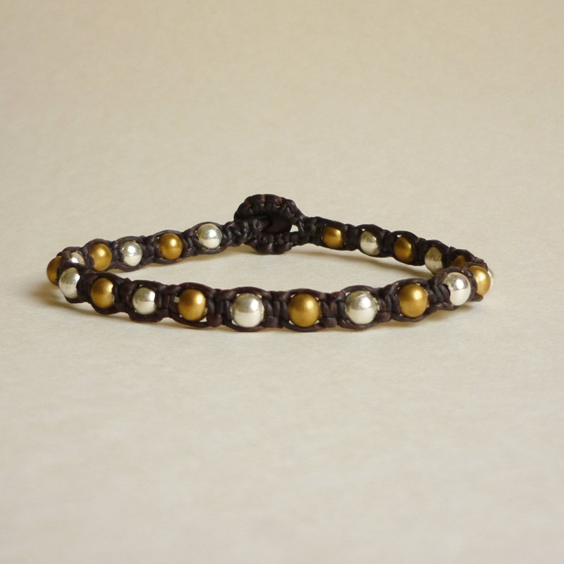 Silver And Gold In Line Wax Cord Bracelet