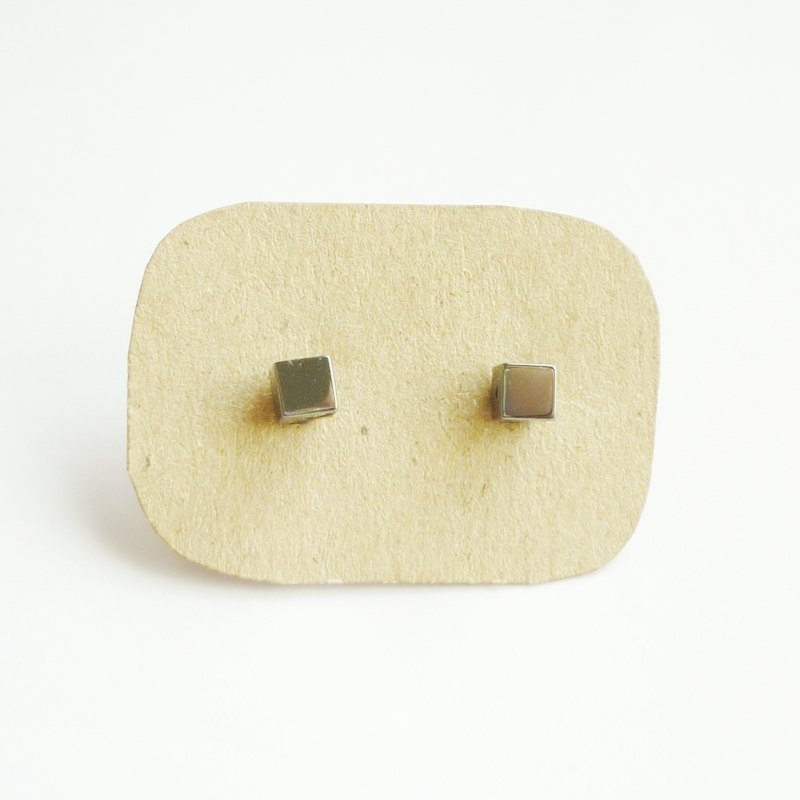 Gun Metal Cubic Cube Stud Earrings/Ear Post - Gift under 10 - 4 mm - Men Jewelry - Unisex