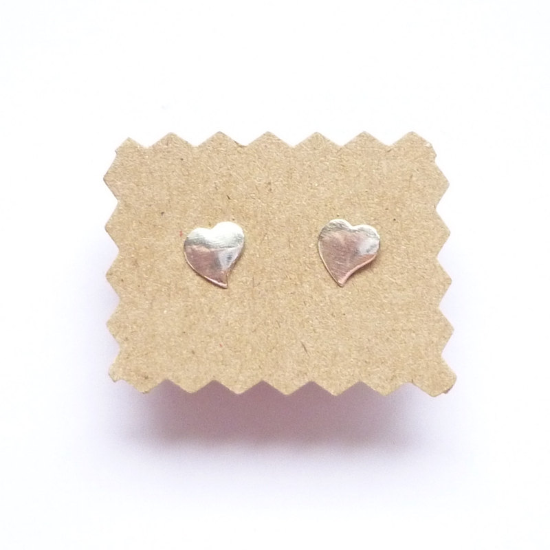 on SALE - Small Flat Silver Heart Ear Stud Earrings - Gift under 10 - 925 Sterling Silver Earrings