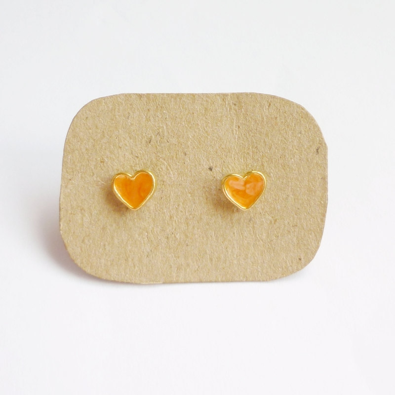 - Lil Lovely Orange Heart Stud Earrings - 6 Mm - Gift Under 10