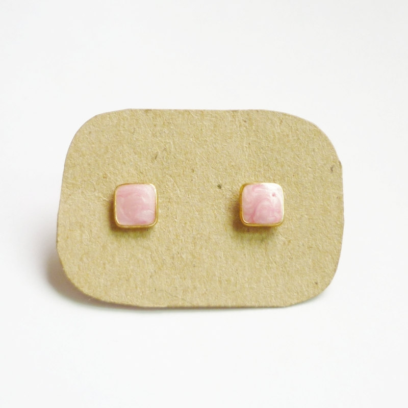 - Lil Sweet Pink Square Stud Earrings - 6 Mm - Gift Under 10