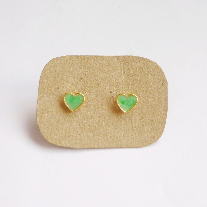 - Lil Lovely Green Heart Stud Earrings - 6 Mm - Gift Under 10