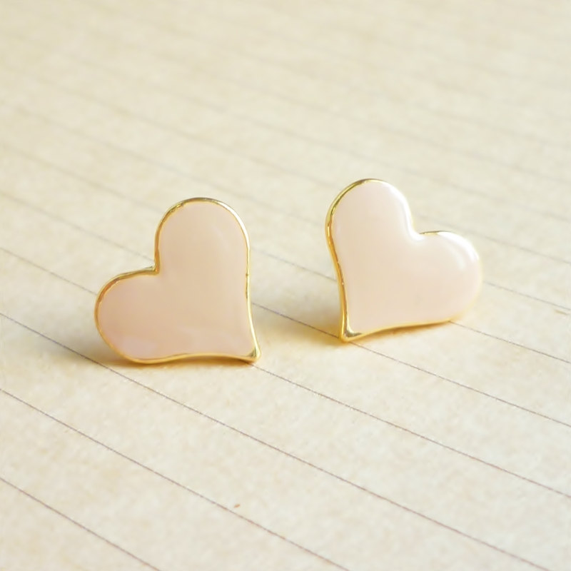 - Large Sexy Tan Nude Heart Stud Earrings - Gift Under 10