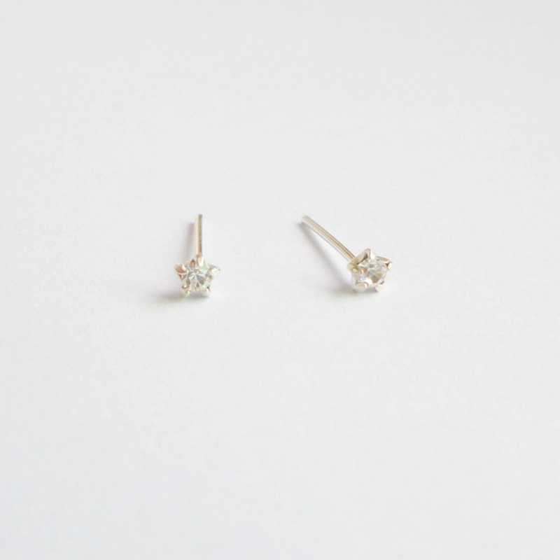 SALE - 3 mm - Tiny Round Clear CZ Ear Stud Earrings - 925 Sterling Silver Earrings - Gift under 10