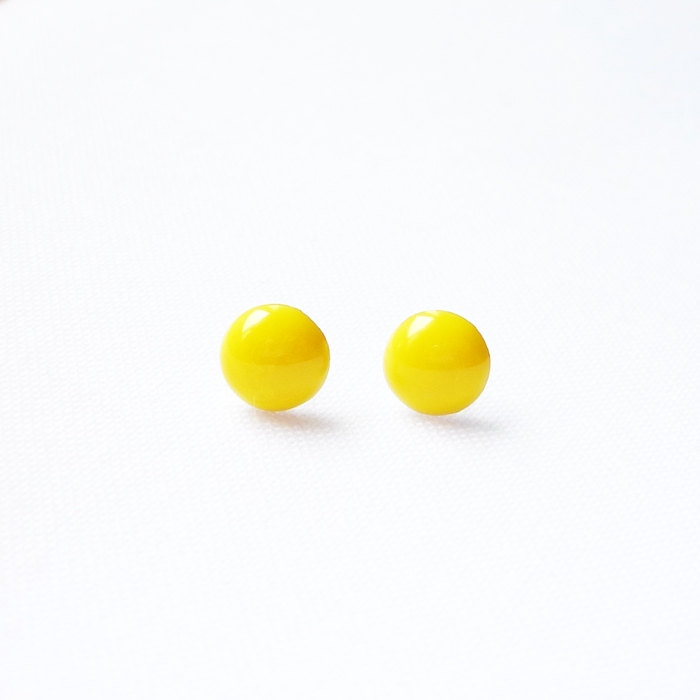 SALE - Small Yellow Dome/Round Ear Stud Earrings - 925 Sterling Silver Earrings - gift under 10