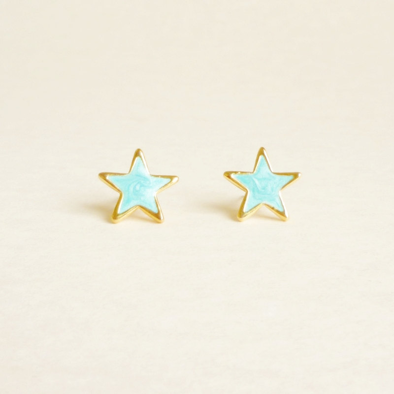 - Large Blue Star Stud Earrings - 14 Mm - Gift Under 10