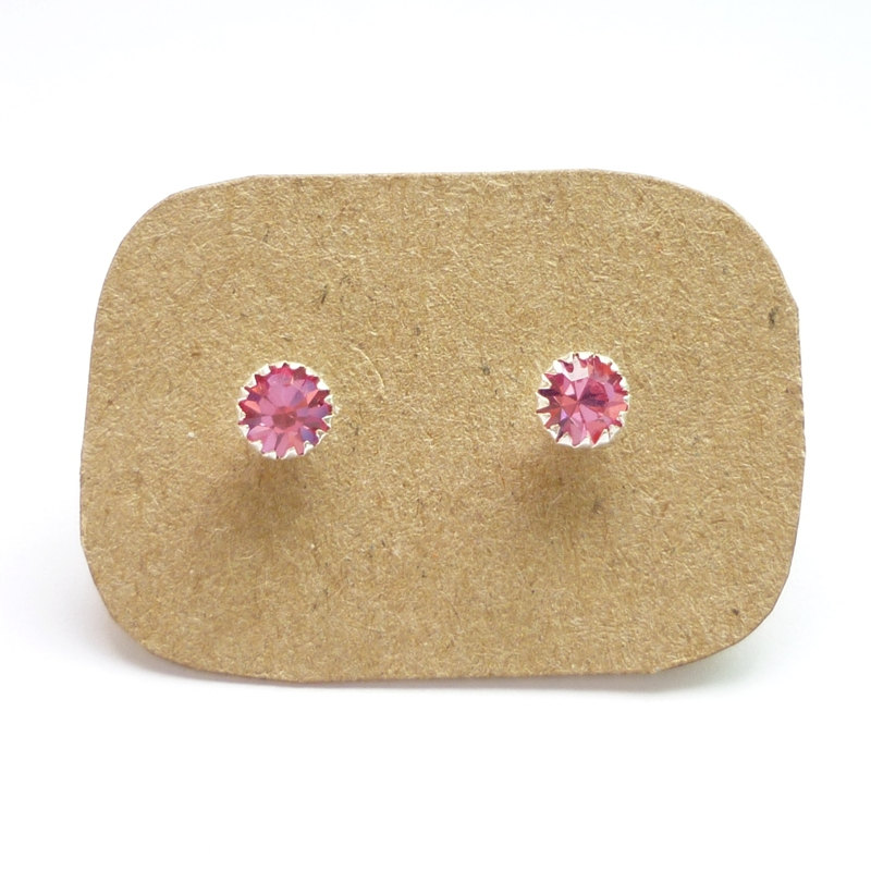 - Rose Pink Cz Ear Stud Earrings - 925 Sterling Silver Earrings - Gift Under 10 - Rose Pink Cubic Zirconia Ear Posts