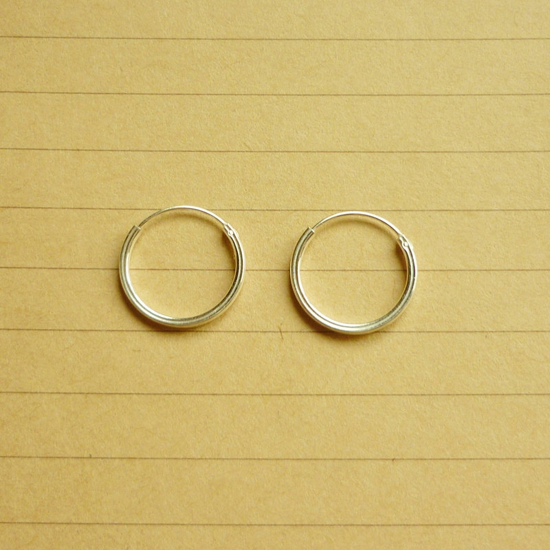 14 mm Hoop Earrings - 925 Sterling Silver Square Tube Hoop Earrings - Nose Hoop - Silver Round Hoop Hinged Earrings - Round Square Tube Hoop - Gift under 10