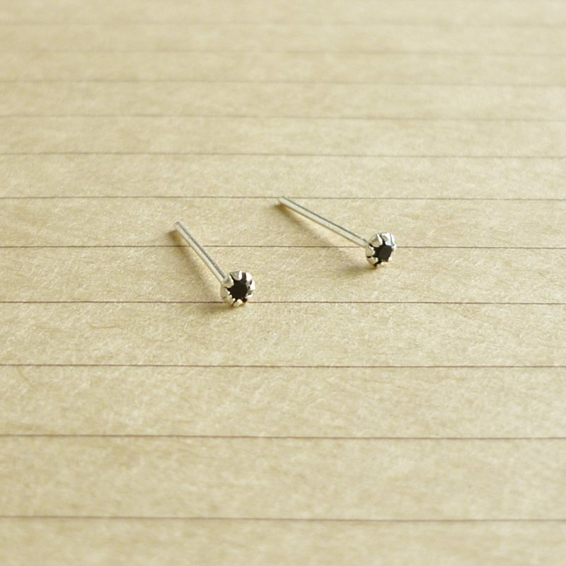 SALE - 2 mm - Very Tiny Jet/Black CZ Cartilage Ear Studs- 925 Sterling Silver Earrings - Cartilage Earrings - Gift under 10